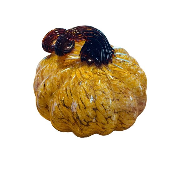 Handcrafted Glass Pumpkin Decor Autumn Harvest Carmel Home Accent Brown 5 1/2" - Picture 6 of 8